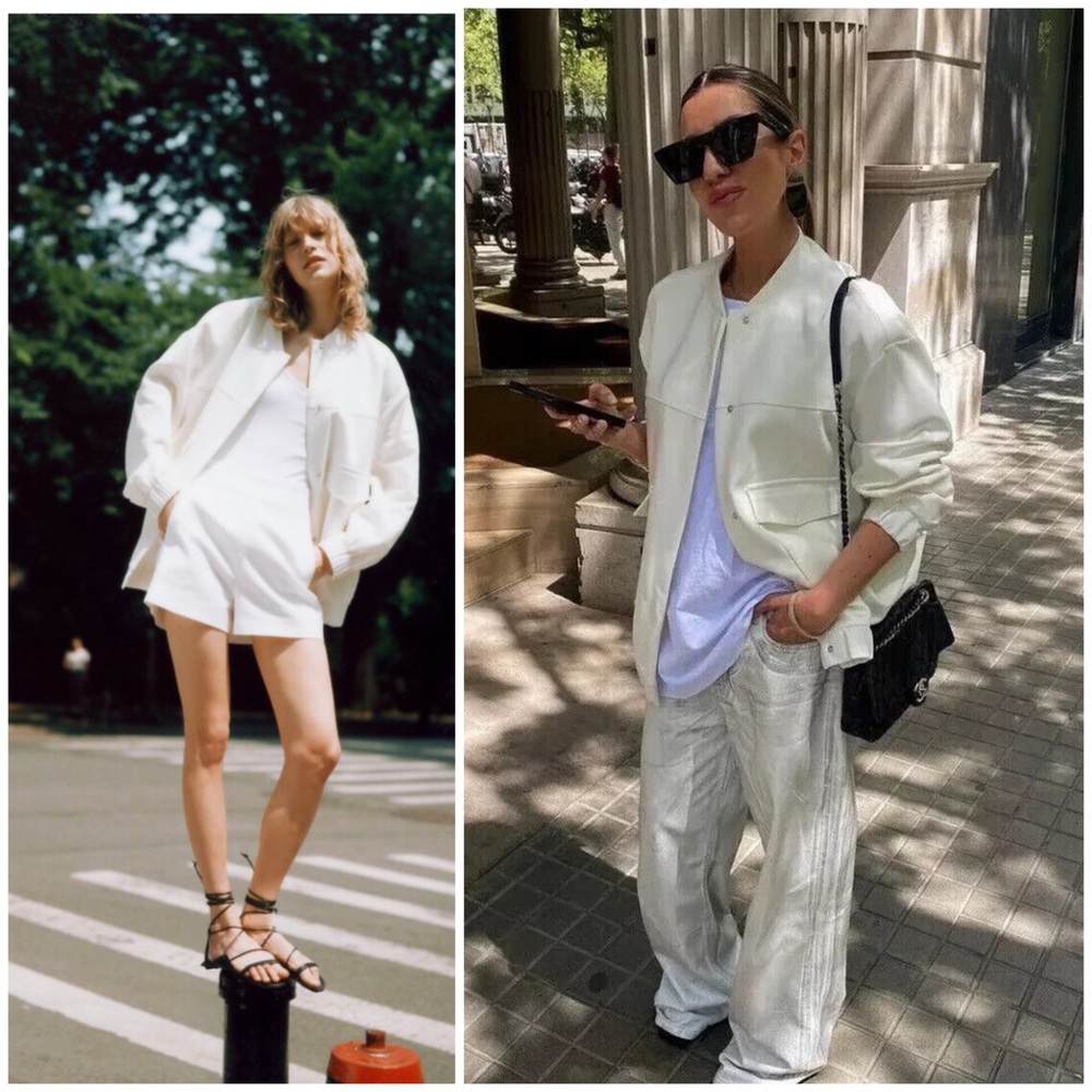 ZARA ~ LINEN BLEND LONGLINE BOMBER JACKET